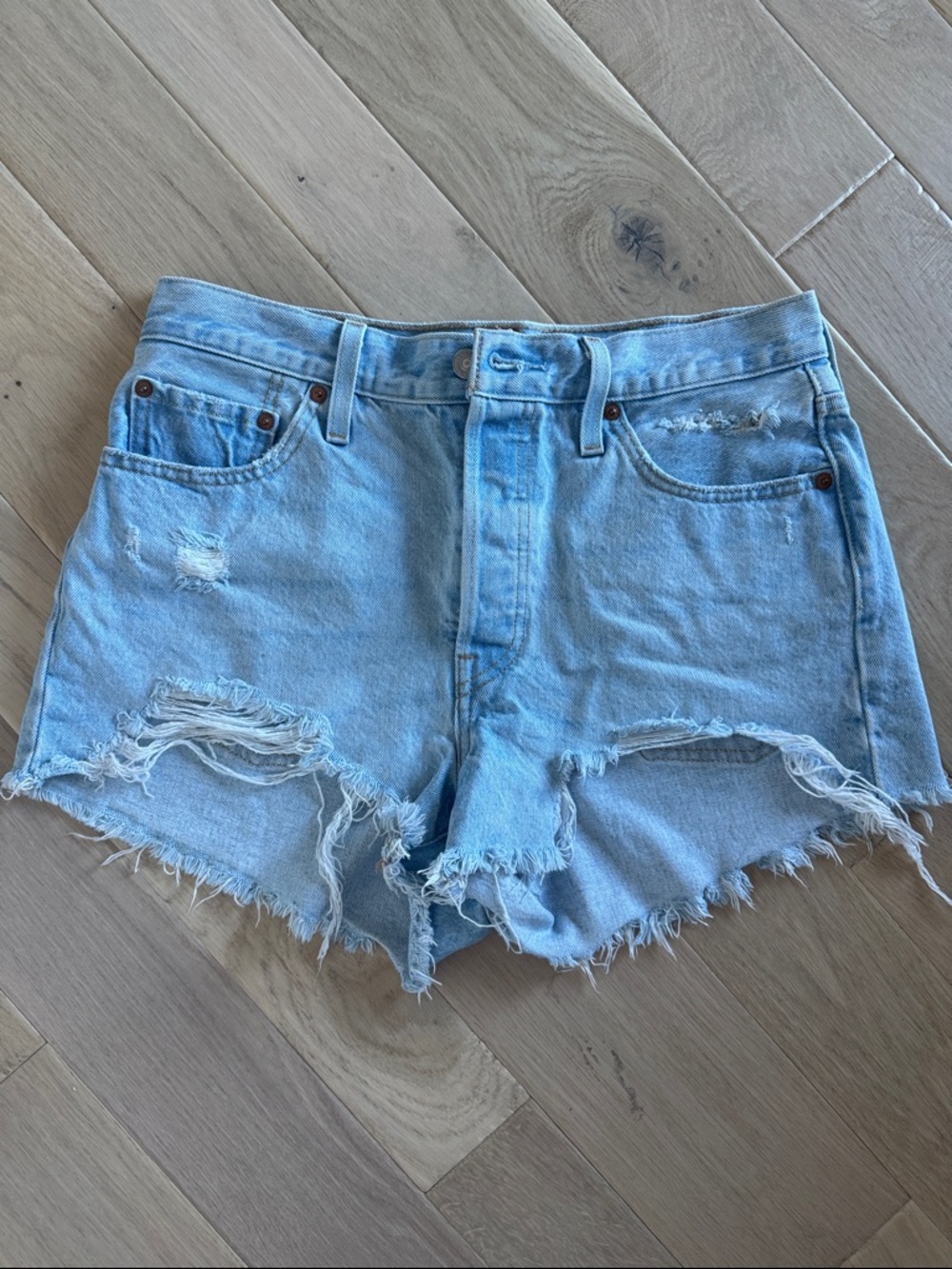 Levi's Light Blue Distressed Cutoff Denim Shorts women’s size 29